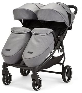 Venus Max Doppel kinderwagen - geeignet von Geburt bis 15 kg (ca. 3 Jahre), kompakter, leichter, faltbarer Zwillingskinderwagen, inklusive Regenschutz und Fußwärmer (Raumfahrt Grau)