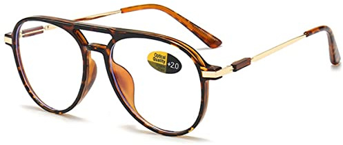 KOOSUFA Mode Anti Blaulicht Lesebrille Damen Herren Pilotenbrille Metallbügel Ultra Leicht Anti Müdigkeit Computer Lesebrillen Lesehilfe mit Stärke Braun Schildpatt, 1.5