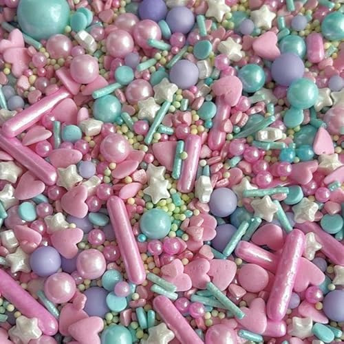 Pastel Sprinkles pink lilac blue white stars hearts pearls unicorn party birthday edible cupcake decoration cake topper rods balls baby shower rainbow PASTEL DREAMS