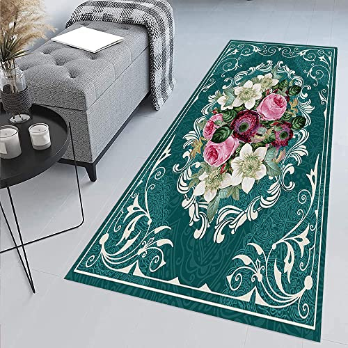 Siunwdiy Teppich Läufer Flur rutschfest Türkis 70x120cm Korridor TeppichLäufer Weich Langer Läufer, Waschbar Kurzflor Küchenläufer, Schlafzimmer Bettvorleger für Flur Waschküche Eingang Wohnzimmer