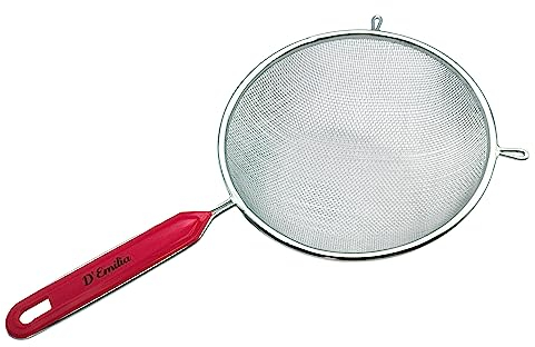 D'Emilia - Colador de Cocina de Acero Resistente, Escurridor de Alimentos de Malla Fina para Pasta, Verduras, Tamiz para Harina con 3 Tamaños Distintos (18 cm)