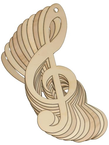 10 chiavi di violino in legno a forma di G a forma di chiave di violino, 3 mm, per intrattenimento (20 x 8 cm, foro superiore centrale)