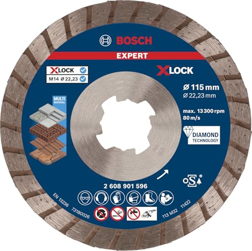 Bosch 1x Disque à tronçonnage diamant EXPERT Multi Material Turbo, X-Lock | pour Béton, Brique, Ø 115 mm Professional Accessoire Petite meuleuse angulaire