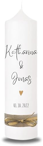 VILLA ROSA LOTTA – Personalisiertes Hochzeitsgeschenk für Brautpaar | Hochwertige Hochzeitskerze mit Namen & Datum | 25 cm x 7 cm | Jahrestag Geschenk Traukerze | Goldene Hochzeit | Hochzeitsdeko