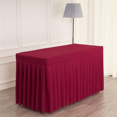 Highdi Tischrock aus Polyester, Tischrock für Rechteck Tische Hotel Bankett Tischröcke Waschbare für Party, Hochzeit, Geburtstag, Hotel Tischdekoration (180x60x75cm,Burgunderrot)