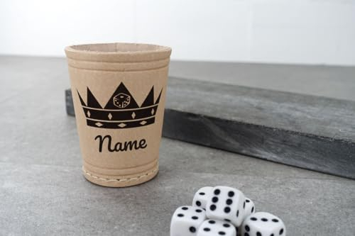 Garage-SixtySix Knobelbecher Motiv: KÖNIG | Echt Leder Würfelbecher | Krone | inkl. 6 Würfeln | Personalisierbar | Mit Name 2