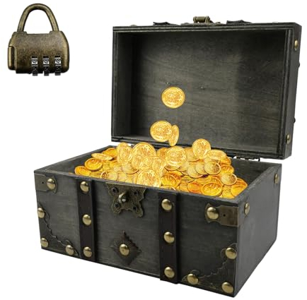 MytaYt Vintage Schatztruhe aus Holz Schatzkiste Kinder Holz Schatztruhe Klein Piraten Schatztruhe mit Zahlenschloss Geeignet zum Dekorieren und Aufbewahren, 18 X 11 X 10cm