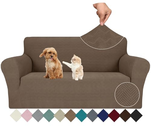 Ystyle Stretch Sofa Überzug 2 Sitzer, Sofabezug rutschfest Mit Armlehne, Elastische Couch Überzug Jacquard, Universal Sofa Cover Moderne, Sofaschoner Hund Katze Für Wohnzimmer, Braun