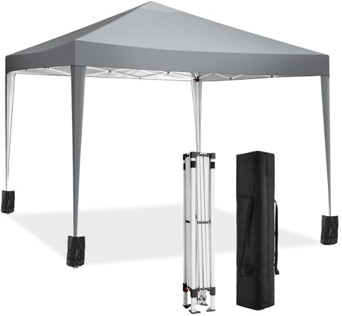 TOOLUCK Pavillon 3x3 Faltpavillon Wasserdicht Stabil Winterfest Faltbar Partyzelt Pop up Gartenpavillon UV-Schutz mit 4 Sandsack, Grau