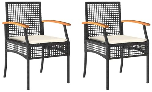 vidaXL Gartenstühle mit Kissen 2 STK. Schwarz Poly Rattan Akazienholz