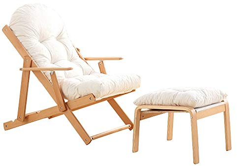 asdchZen Patio Lounge Chairs Wooden Loungesessel 3 Winkel Verstellbar Faltbar Relaxliege Balkonstuhl Outdoor Gartenstuhl Sonnenliege mit Kissen und Fußstütze Langlebig (Weiß)
