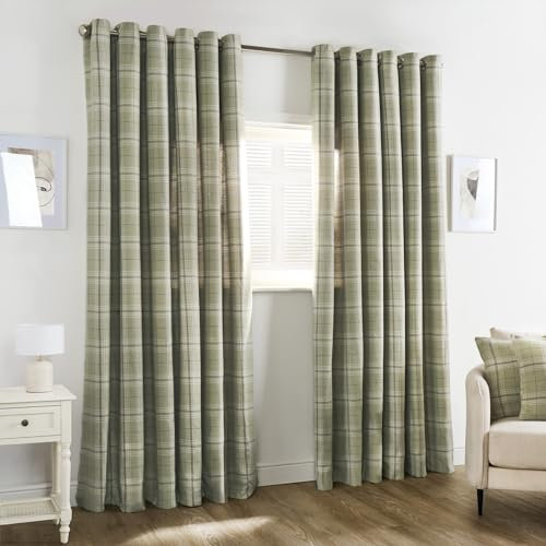 OHS 2 Panel Blackout Curtains Eyelet Woven Check Fully Lined Curtains, Soft Luxurious Decorative Sage Green Thermal Insulated Curtain for Living Room Bedroom 46 x 54