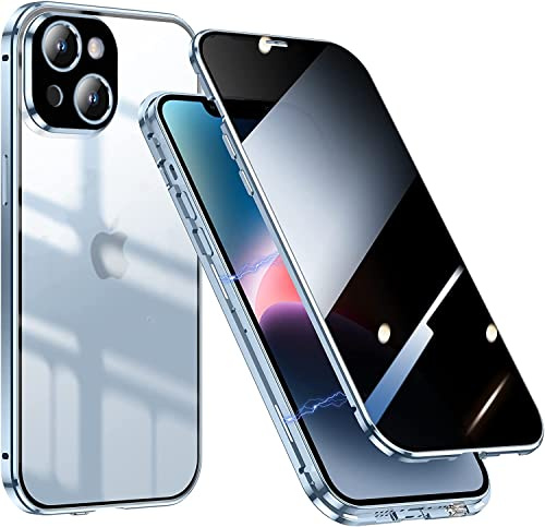 WEYNRBOX Case for iPhone 13 mini Privacy Screen Cover,Front & Back Magnetic Metal Bumper iPhone 13 mini Anti-Peeping Case,Double-sided Tempered Glass/360 Full Body/Anti-Spy Phone Case for 13 mini,Blue