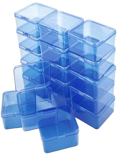 Goodma 18 Stück Square Leere Mini-Aufbewahrungsbox für Kunststoff-Organizer-Aufbewahrungsboxen mit Klappdeckeln für kleine Gegenstände und andere Bastelprojekte (Blau, 65 x 65 x 35 mm)
