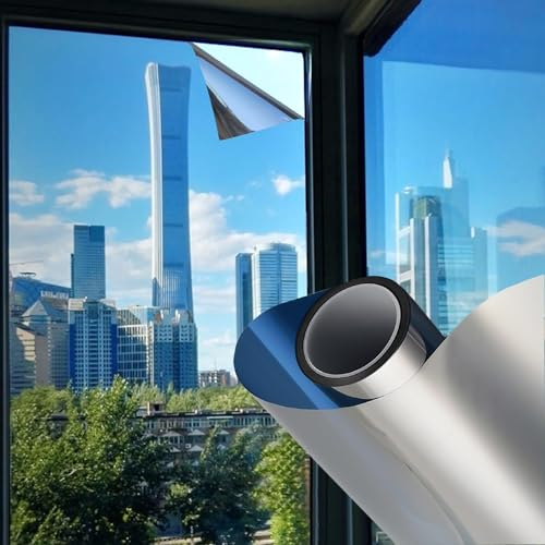 Spiegelfolie Fenster Sichtschutz Fensterfolie Sonnenschutz Hitzeschutz Sonnenschutzfolie UV Schutzfolie Fenster Selbsthaftend, 99% UV-Schutz Und Sichtschutz Für Büro Und Haus (Color : Blue, Size : 1