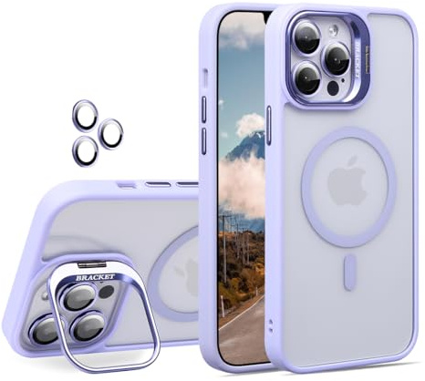 Keyihan Magnetica Cover per iPhone 15 6.1 + Pellicola Protettiva Obiettivo-Fotocamera,Compatibile con MagSafe,Trasparente Custodia con Supporto, Case rigida con Bumper Antiurto Morbido,Viola Chiaro