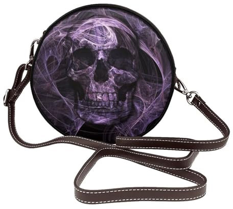 ZYHNNKL Süße Umhängetasche mit Lama-Blumendruck, modische Ledertasche, runde Tasche, Lila Totenkopf, One size