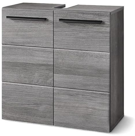 Stella Trading Silver Lavabo Plata ahumada con Certificado FSC, Armario bajo para baño con Mucho Espacio de Almacenamiento, Madera de ingeniería, Waschbeckenunterschrank