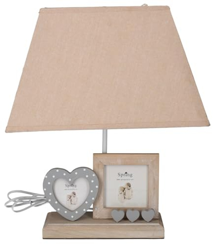 Keyhomestore-Lampada da Tavolo in Stile Rustico, colore Beige, Struttura in Legno, Con Portafoto, Altezza cm 42, Ideale per Salotto o Scrivania, Illuminazione D'Interni.