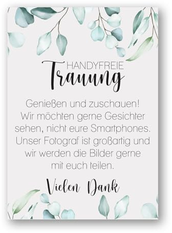 younikat Hochzeit Tafel Handyfreie Trauung - 30 x 40 cm - dv1502 | Hochzeitsschild Handy Fotos verboten, persönliches Detail zur Hochzeit hinzufügt, natürliche Atmosphäre