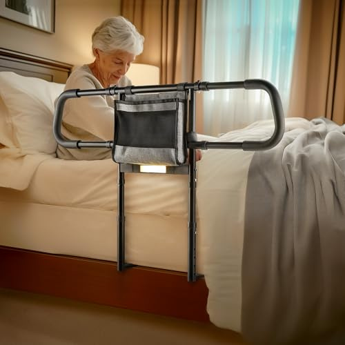 NIMOOD C4 Barandilla Cama Adulto, Ancianos, Barandilla Cama Articulada Ampliación Bilateral, Asidero para Cama Confort, Ayuda para Levantarse de la Cama Anticaídas, Estable con Correa de Seguridad