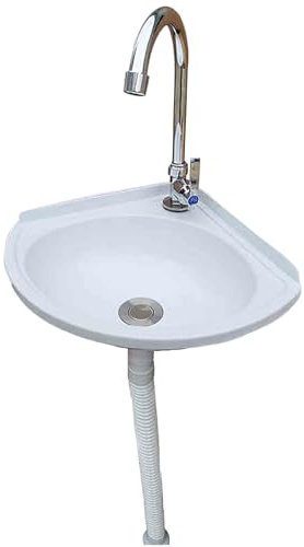 XRB2050 Lavandino a Muro in Resina, 28x28x11cm / 11x11x4.3inch Moderno Lavandino Bagno Ovale Sospeso Salvaspazio per Piccolo Guardaroba Bagno Wc Degli Ospiti B Rubinetto dell'acqua Fredda Singolo