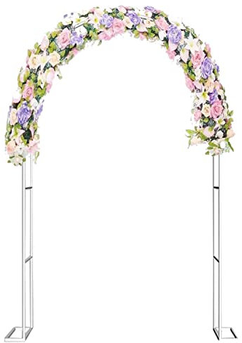 Puerta arqueada, Arco de jardín con Estructura de Acero, cenador de Rosas de Metal liviano con Bases, Arco de Soporte para Plantas trepadoras de Rosas, decoración de Bodas. (Blanco, Ancho 12