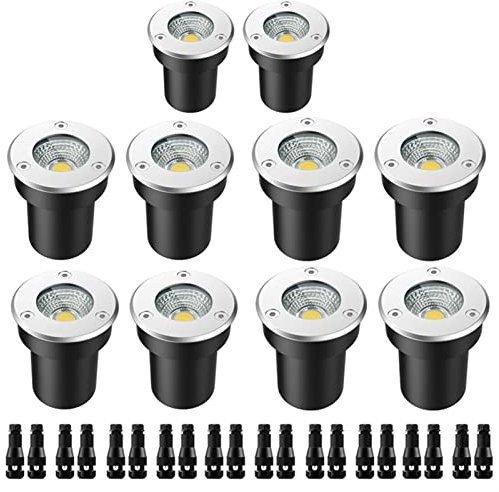 WZYDYDY COB Bodeneinbaustrahler Aussen mit Drahtverbindern LED Bodeneinbauleuchte Wasserdicht IP67 12V Niederspannung Gartenbeleuchtung für Gärten, Decks(6W-Warm White Light,10PCS)