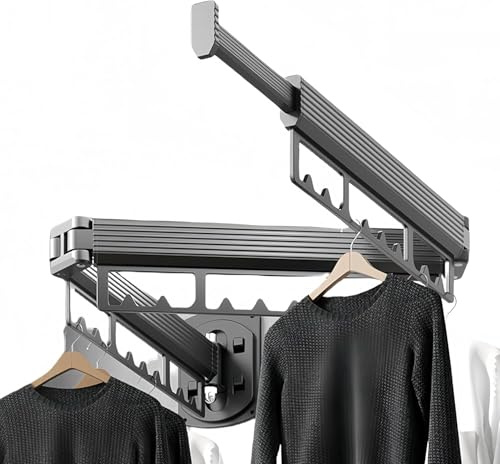 Puixieom Mounted Wall Drying Rack, Laundry Hanger Dryer Rack, Laundry Hanger Rack, Wall Mounted Clothes Rack, Laundry Room Hanging Rack(Foldable/High-Bearing/Never Fall Off/Third Generation/Grey)