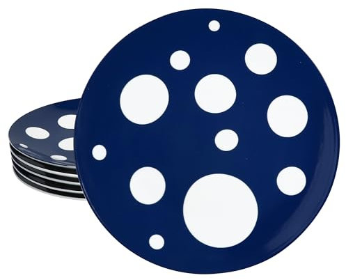 MamboCat Pula - Lot de 6 assiettes plates en porcelaine - Bleu foncé - Diamètre : 27 cm - Assiettes à pois pour 6 personnes - Grandes assiettes pour repas principaux, barbecue, etc