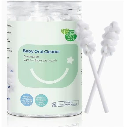 Hranio Baby Toothbrush 6 to 12 Months Infant Toothbrush Newborn Tongue Cleaner Oral Swabs Disposable Mouth Swabs Baby Kids Tongue Cleaner Newborn 42Pcs Oral Care Applicable for 0-36 Months Cotton