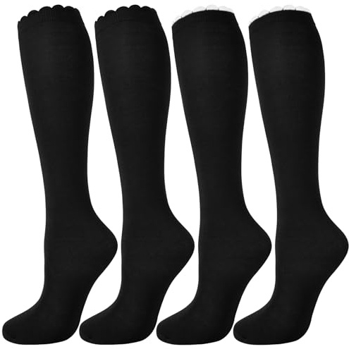 Beaulov 4 Paires Chaussettes Hautes Femme Longue Genoux Solide Décontractées Anti-Glisse Chaussettes