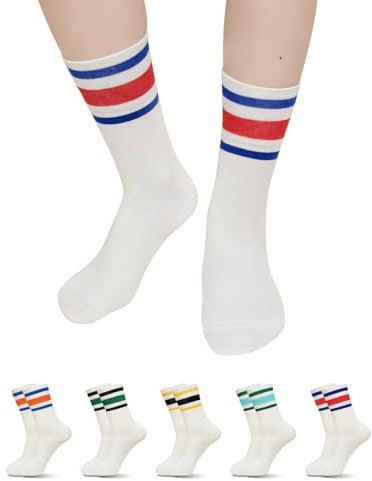ZFSOCK Chaussettes Femme en Coton Peigné: Bord Doux Non Serré Pointe Sans Couture Design Classique Basique –Chaussette de Sport Talon Pointe Renforcés Pour Étudiantes & Urbaines,35-38 Blanche Rayée