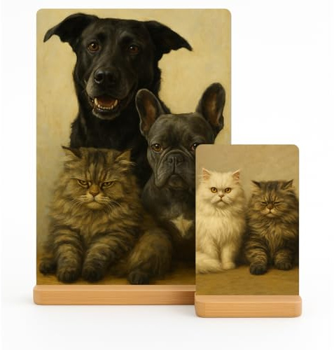 Personalised Pet Portrait Oil Painting Gift From Photo Desktop Picture Frame With Stand Custom Memorial Keepsake Gifts for Dog Lovers Cat Frenchie Boxer Any Breed A4
