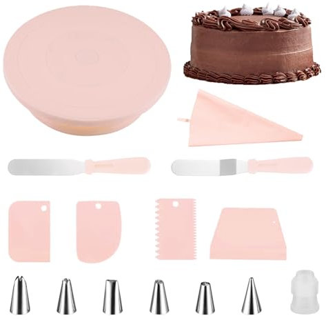 Yudobliss Outils de Plateau Tournant pour Gâteaux, Plateau Tournant Pâtisserie, Plateau à Gâteau, Kit Pâtisserie, Comprend une Spatule, une Grattoir, un Sac de Montage et un Bec de Montage