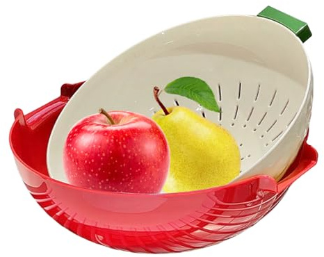 Fruit Cleaner Bowl, Vegetable Washing, Drain Basket,10.63x9.84x3.94 Inches, Colander Drainer Tool, Easy Kitchen Gadget, for Home, Apartment, Berry, Pasta, Veggie, BBQ, Picnic Use