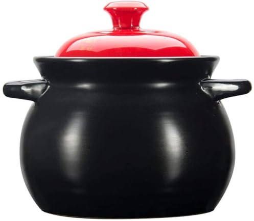 Olla de Barro de 2,85 l, Olla de cerámica de Alta Temperatura para estofado, cazuela de Piedra para Sopa, Fideos y estofados, no Apta para inducción.