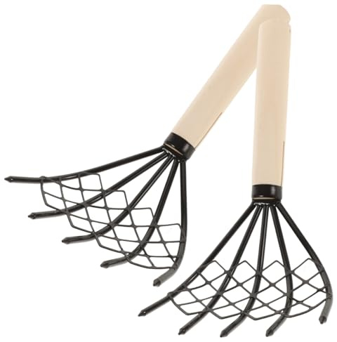 ROMISBABA 2 Piezas Rastrillo al para Playa para Excavación de Mariscos Mango de Madera Ergonómico Resistente y para Almejas Ostras y