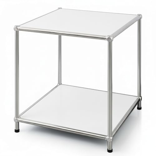Floordirekt Regal, 2-stufiges Metallregal - Weiß, Chrom, 46x40x40 cm - Modulares Stecksystem im modernen Design, Metall Regal für Wohnzimmer, Büro, Flur - Würfelregal Concept Epure MK-012