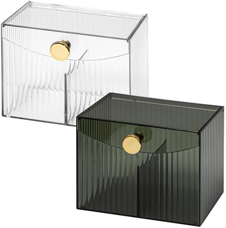 Bofanze 2 Piezas Caja Transparente Con Tapa Caja de Almacenamiento Acrilico Dispensador de Bastoncillos Organizador de Almohadillas de Maquillaje para Bastoncillos de Algodón, Discos de Algodón