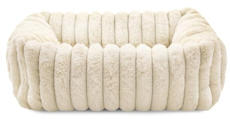 Record - Niche rectangulaire Comfit pour Chiens et Chats. Lit pour Animaux Doux et Confortable en Peluche. Dimensions : 50 x 40 x 15 cm, Beige