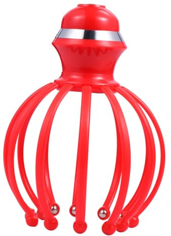 VICASKY Masseur Électrique Tête à Griffes Détachables pour Massage Crânien et Chevelu Stress et Fatigue Stimulation Circulation Sanguine Outil Portable Facile Utilisation Rouge