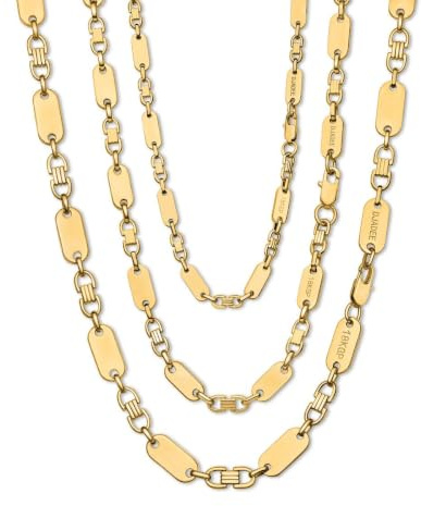 DJADEE Herren Kette Gold 750 vergoldet Premium Edelstahl 316L Plattenkette 6/8/10/12 mm Wasserfest Hypoallergen Hochglanzpoliert Geschenk für Männer Halskette Steigbügelkette 18 Karat gestempelt