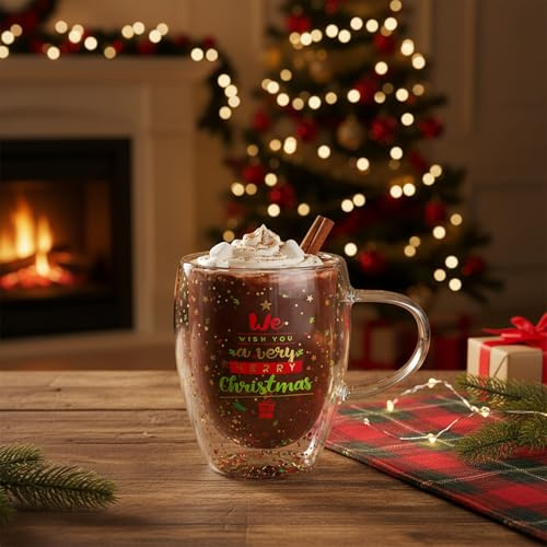 KASANOVA Tazza mug vetro borosilicato Merry Christmas glitter 300 ml