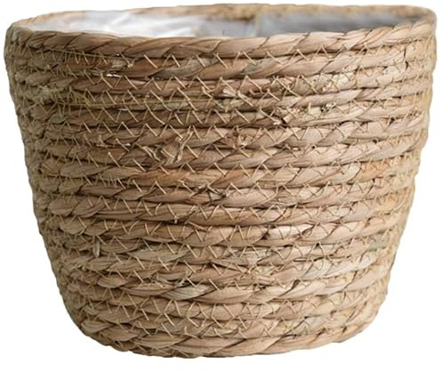 CAKEEYUM sjögräskorg planterare, blomkrukor skydd förvaringskorg växtbehållare handvävd planterare med plastfoder sugrör blomkruka för inomhus utomhus växtkrukor, korg