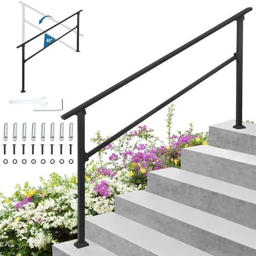 RBFGYIOP Kit Corrimano Sicurezza Scala Esterno/Interno – Maniglione ADA per Anziani – Antiscivolo, Alluminio e Ferro Nero – Montaggio Facile – Include Guanti – 6 Gradini, 1 Pezzo, Nero, Un Paio di