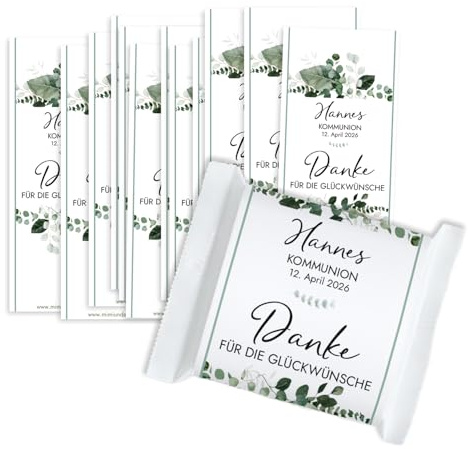 Mimi und Anton KOMMUNION Gastgeschenk BANDEROLE DANKESCHÖN | 12x Aufkleber | Personalisiert | Gastgeschenk Eukalyptus