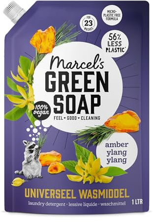Marcel's Green Soap - Recharge de lessive liquide universelle Ambre & Ylang Ylang - Linge blanc et de couleur - Vegan - Emballage recyclable - 23 lavages - 1L