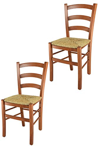 t m c s Tommychairs - Set 2 sillas Venice para Cocina y Comedor, Estructura en Madera de Haya Color Cerezo y Asiento en Paja