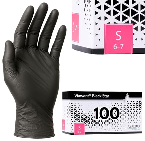 Einweghandschuhe 100 Stück | S | Nitrilhandschuhe Schwarz | Puderfreie, latexfreie Einmalhandschuhe | Reißfest & feinfühlig | EN 455 & EN 374 | Gr. XS, S, M, L, XL